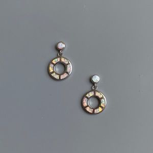 925 Sterling Silver Opal Circle Dangle Earrings
